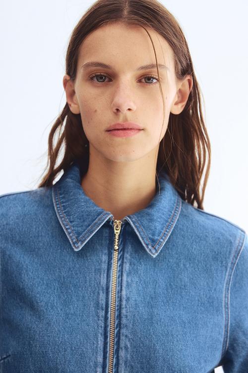 Zip-front denim dress - denim blue