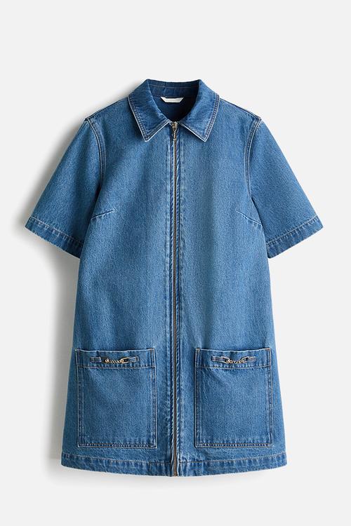 Zip-front denim dress - denim blue