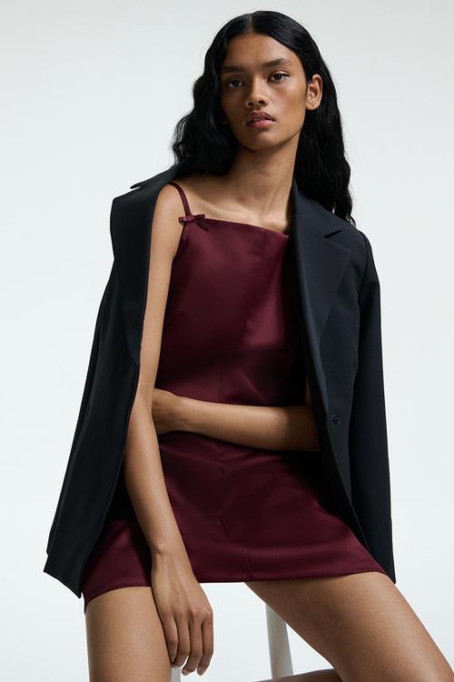 Satin strappy dress - burgundy