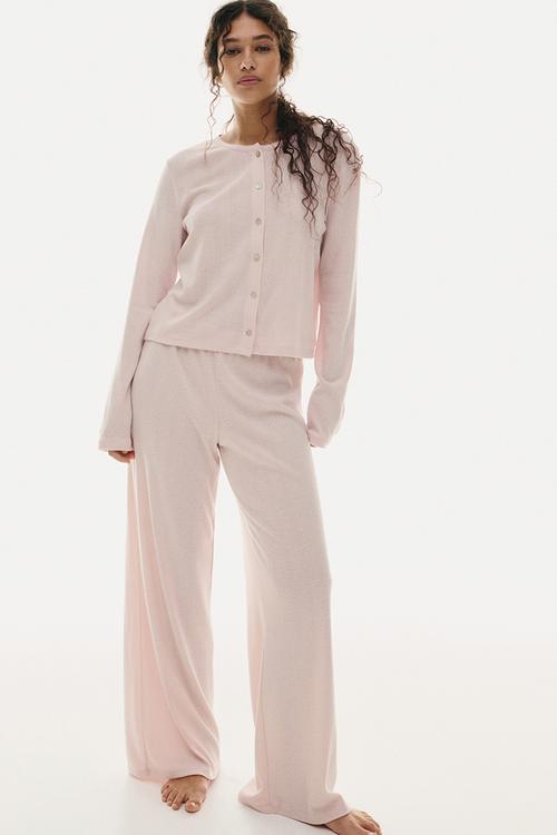 Pointelle jersey pyjamas - powder pink