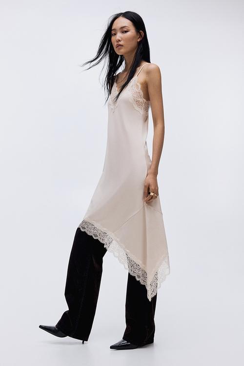 Lace-trimmed strappy dress - pale powder pink