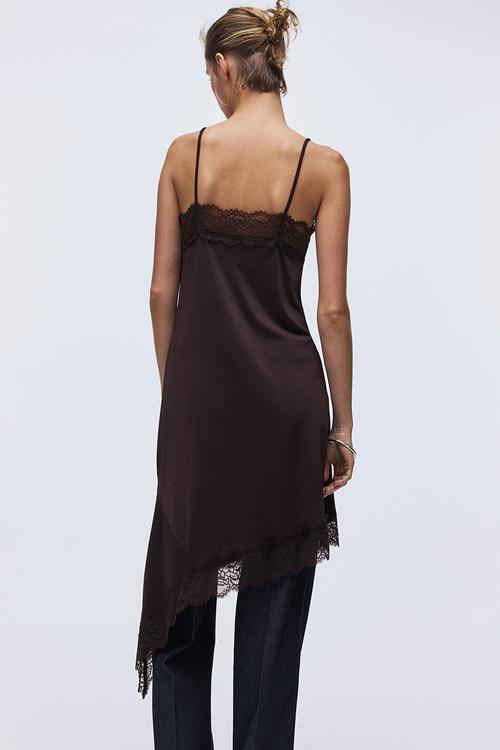 Lace-trimmed strappy dress - dark brown