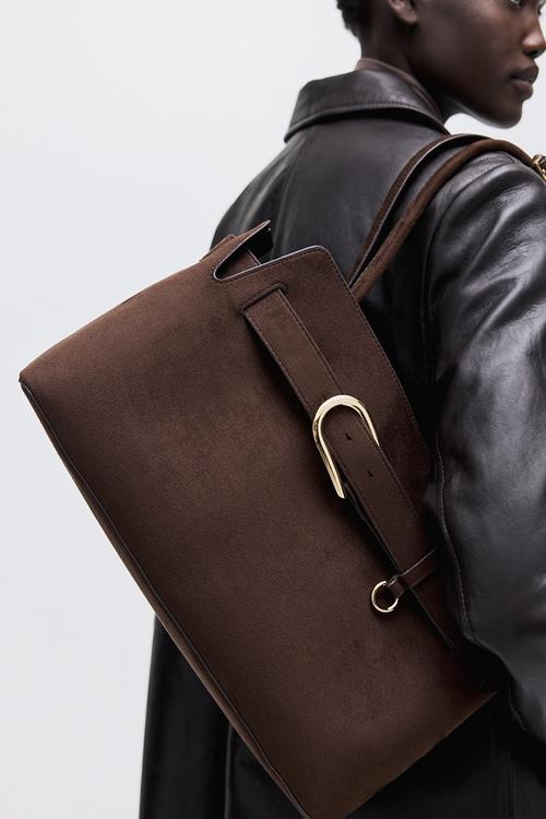 Strap-detail tote bag - dark brown