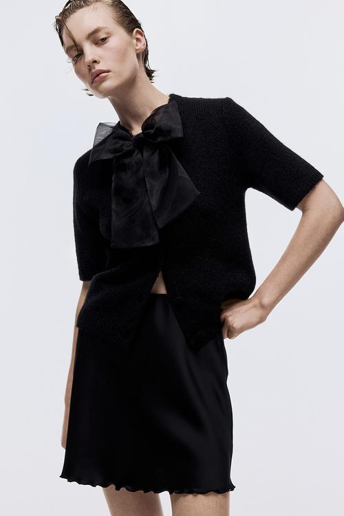 Bow-detail knitted cardigan - black