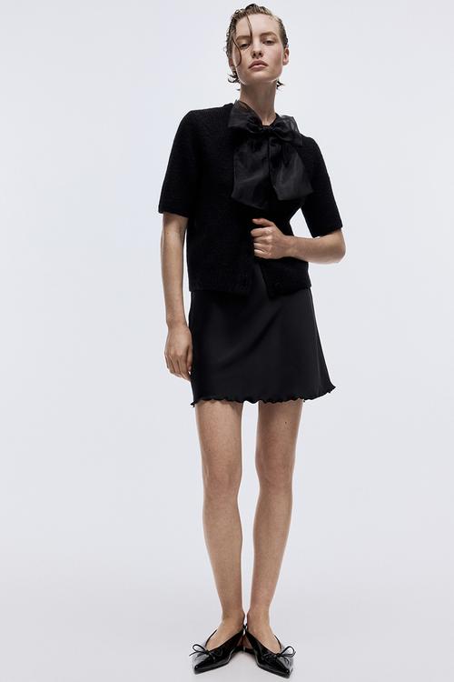 Bow-detail knitted cardigan - black