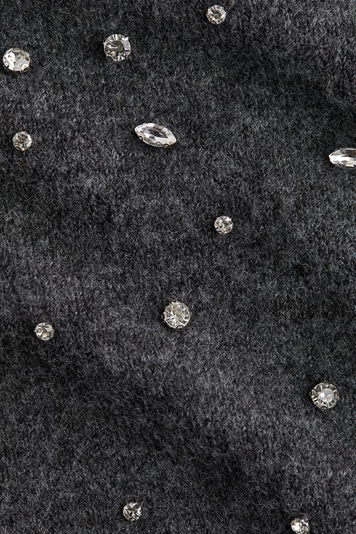 Rhinestone-embellished fine-knit top - dark grey marl