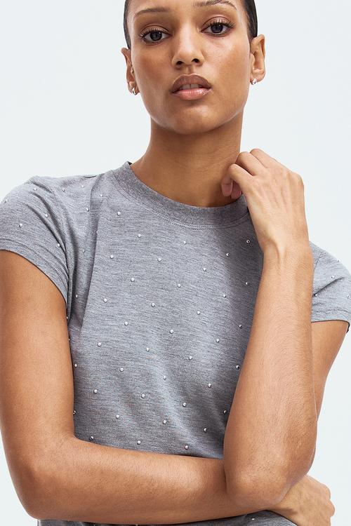 Metal-detail T-shirt - grey marl