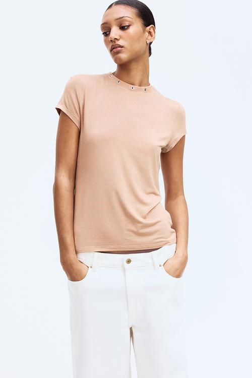 Metal-detail T-shirt - beige