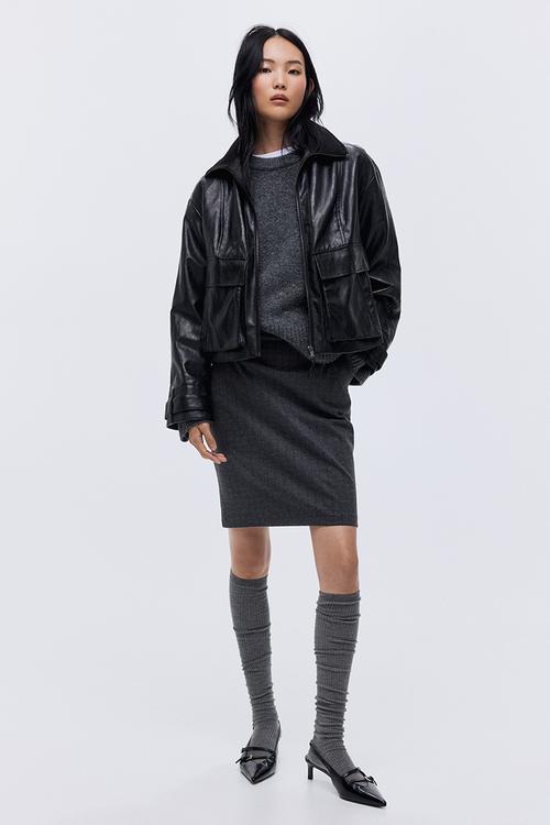 Jersey pencil skirt - grey marl/striped