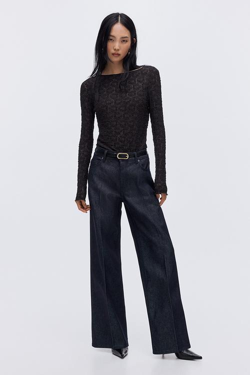 Lace-look jersey top - dark brown