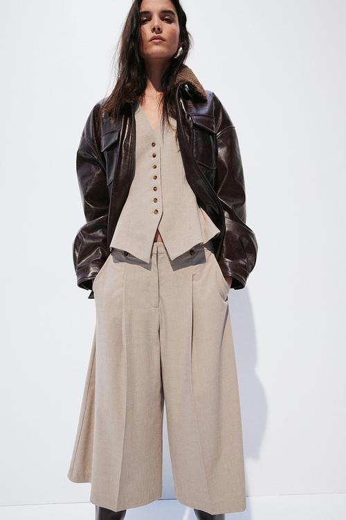Cropped tailored trousers - beige