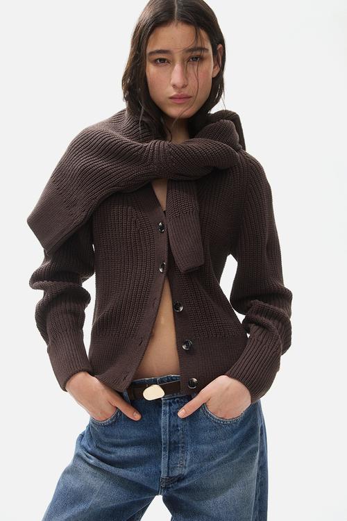 Rib-knit cardigan - dark brown