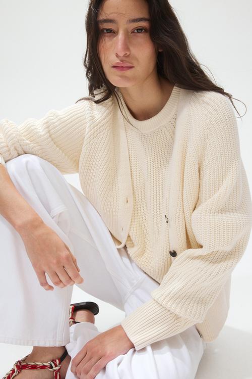 Rib-knit cardigan - cream