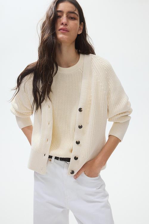 Rib-knit cardigan - cream
