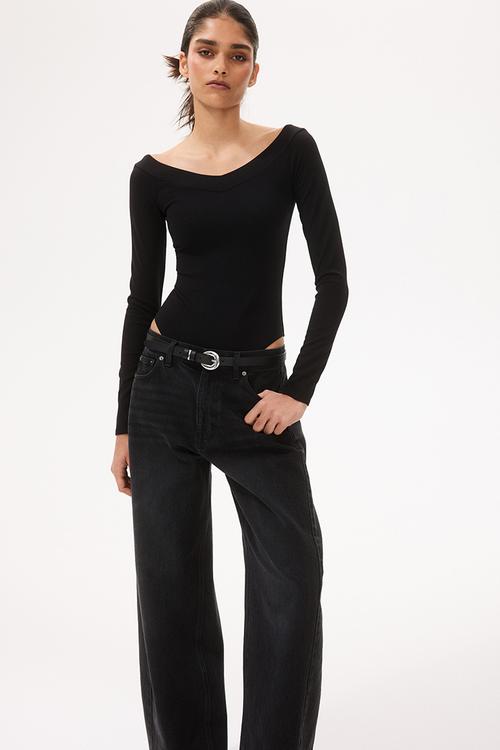Off-the-shoulder ponte di roma body - black