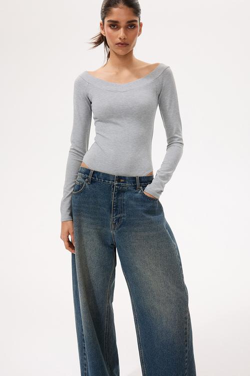 Off-the-shoulder ponte di roma body - light grey