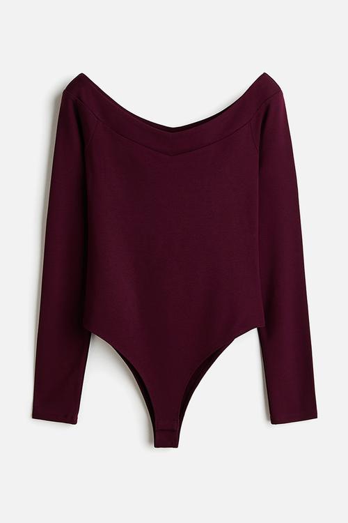 Off-the-shoulder ponte di roma body - burgundy