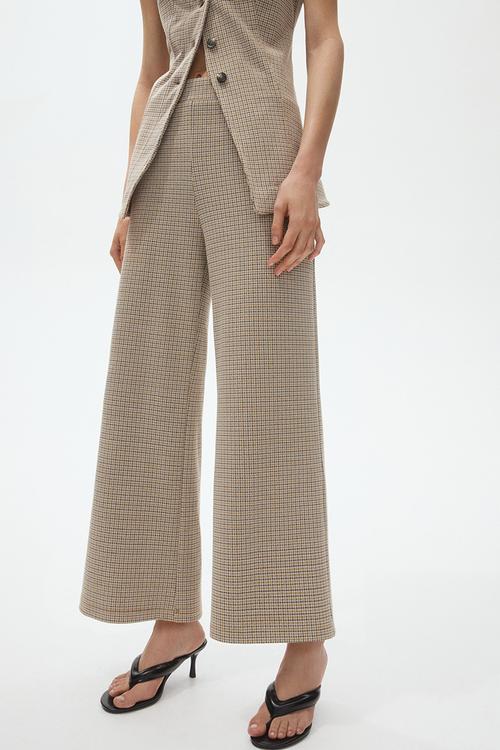 Wide jacquard-jersey trousers - beige/checked