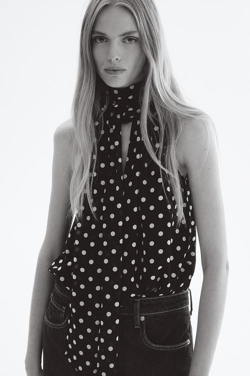 Scarf-collar top - black/spotted