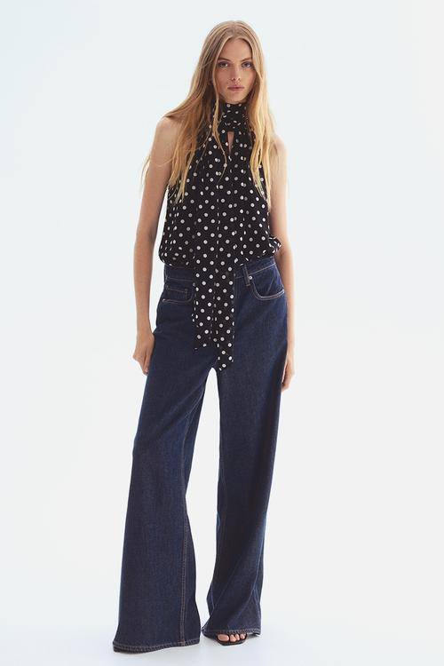 Scarf-collar top - black/spotted