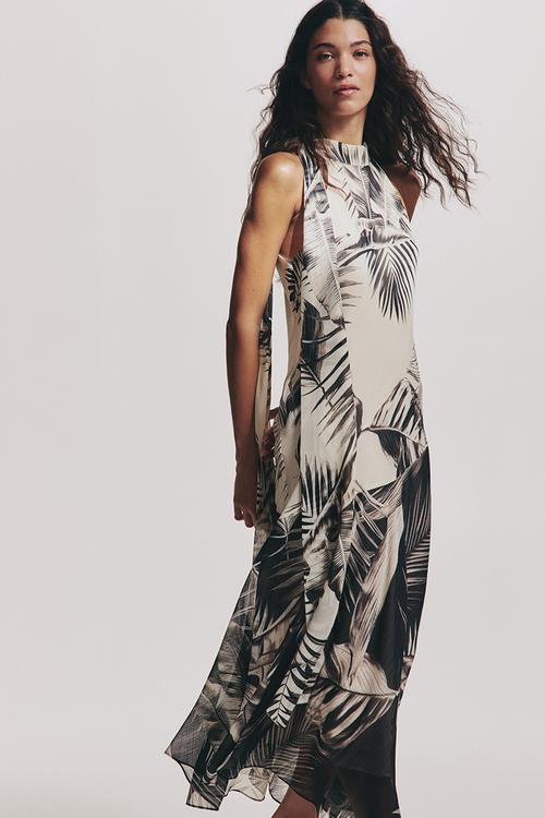 Scarf-detail dress - cream/patterned