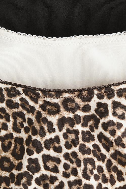 3-Pack cotton thong briefs - dark brown/leopard print