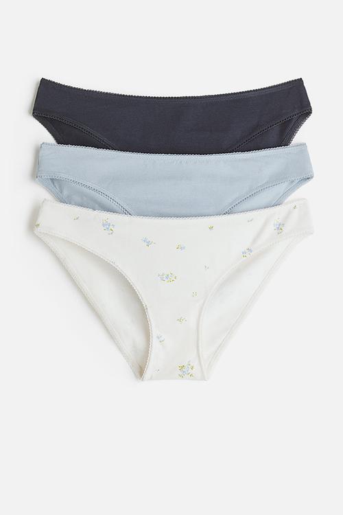 3-Pack cotton bikini briefs - white/light blue