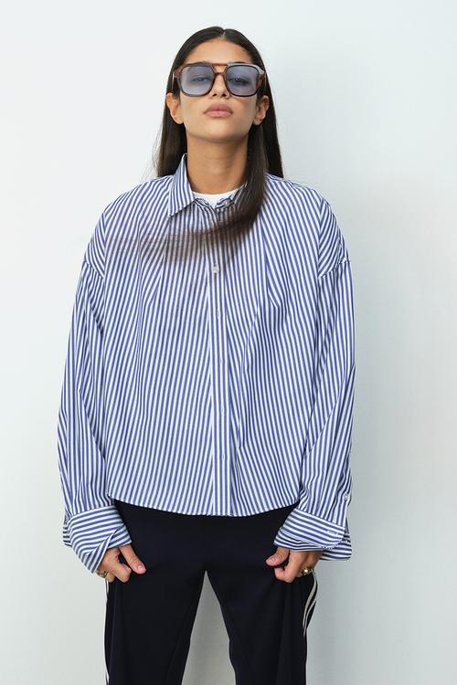 Loose-fit shirt - blue/white striped