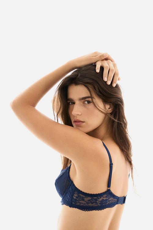 Underwired lace bra - dark blue
