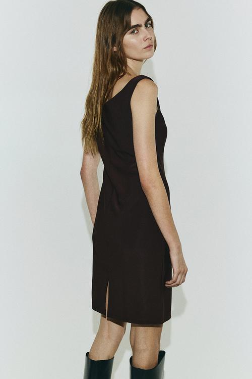 Off-the-shoulder jersey dress - dark brown