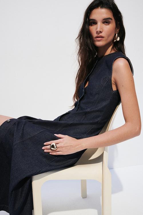 Button-front denim dress - dark denim blue
