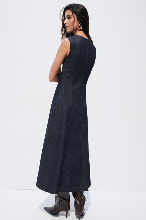 Button-front denim dress - dark denim blue