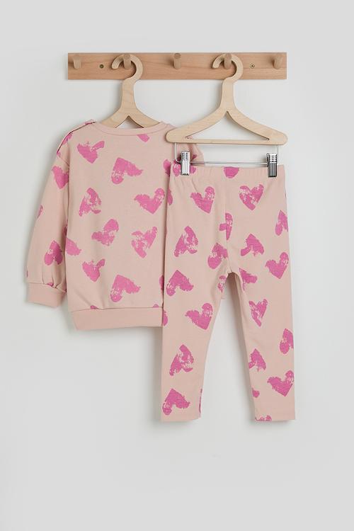 Heart aop sweatshirt with ribbed leggings - pink