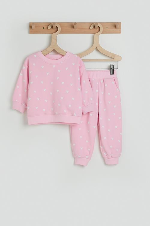 Heart aop sweatshirt with joggers - millenial pink