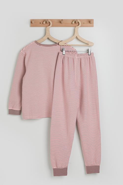 Long sleeved tee & pants pj set - pink stripes/mauve