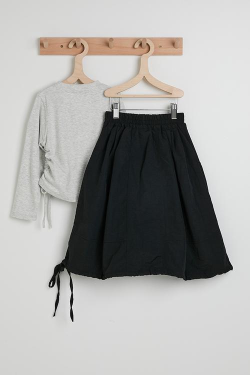 Drawstring top & midi skirt - ice heather/black