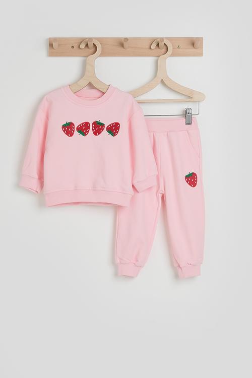 Embroidered strawberry sweatshirt & joggers - pink