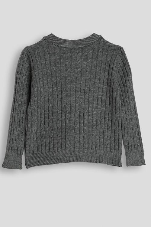 Cable knit bear embroidered cardigan - cool grey