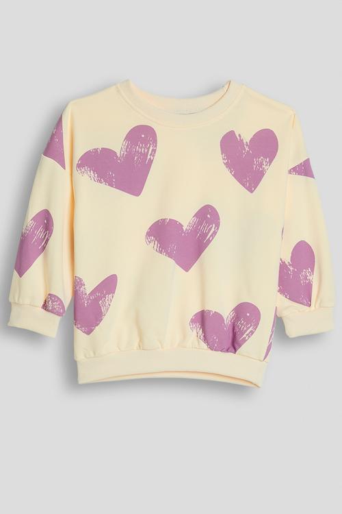 Heart aop sweatshirt - barley/light purple