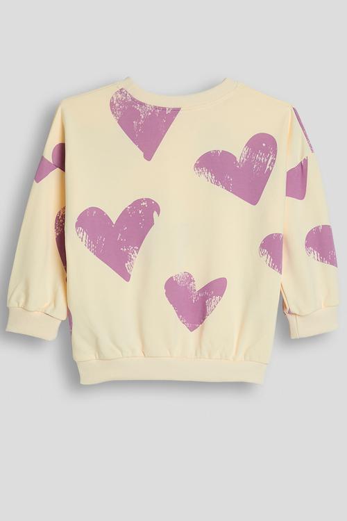 Heart aop sweatshirt - barley/light purple