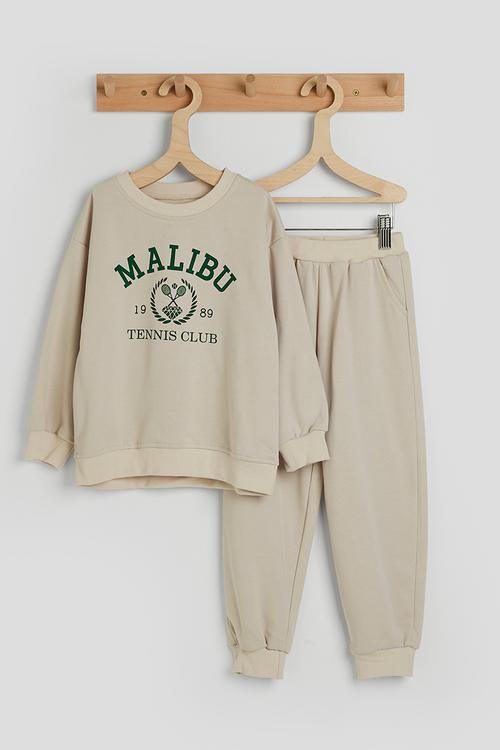 Slogan sweatshirt with joggers - champagne beige/malibu