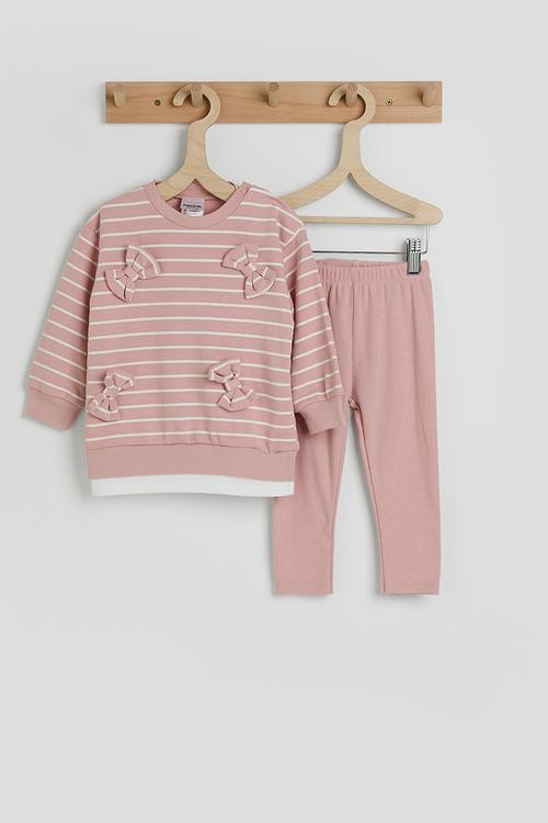 Bow applique sweatshirt with leggings - pink/stripes