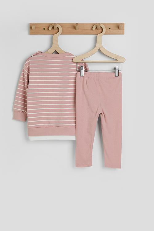 Bow applique sweatshirt with leggings - pink/stripes