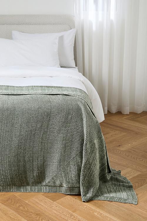 Kairo Stone Washed Knit Bed Throw Moss