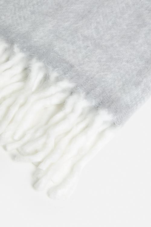 Faux Mohair Herringbone Throw Silver