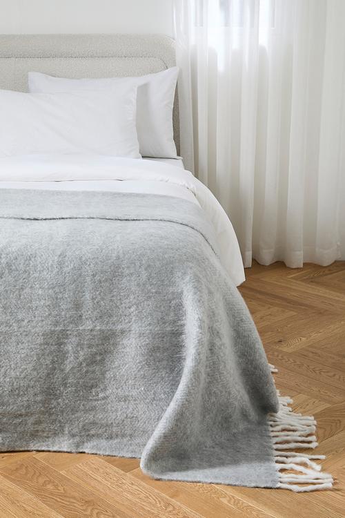 Faux Mohair Herringbone Throw Silver