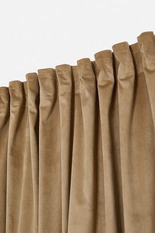 Herringbone Velvet Selflined Curtain Taped - Sand