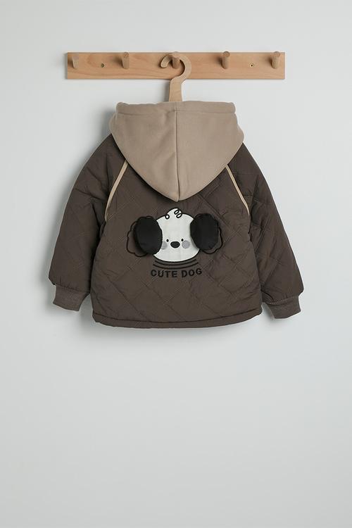Diamond quilted jacket with fleece lining - dark brown/bisque