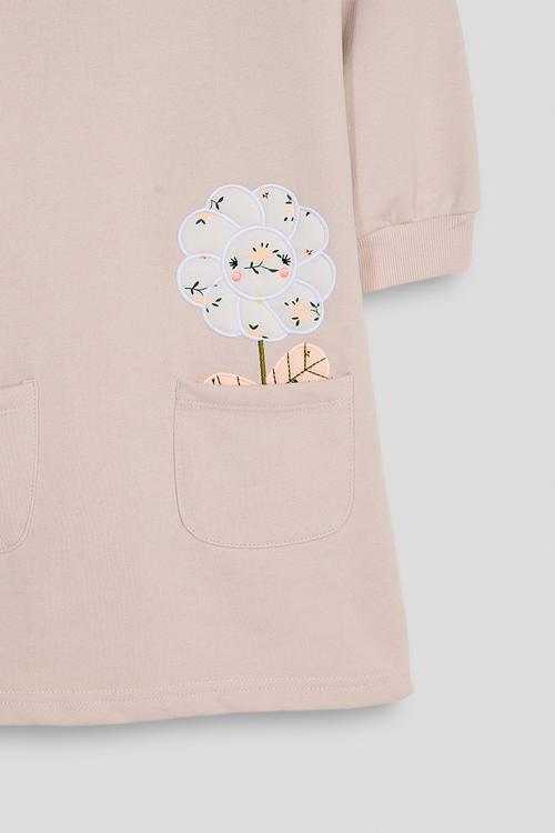 Patchwork flower sweatshirt dress - seashell pink