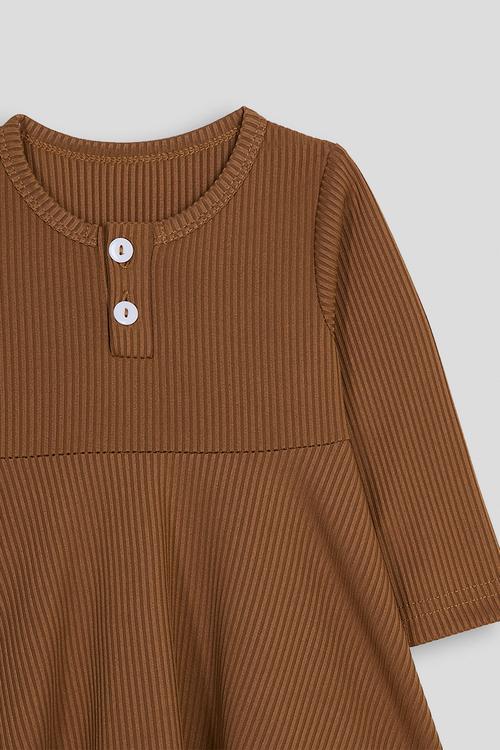 Ribbed fit and flare dress - brown